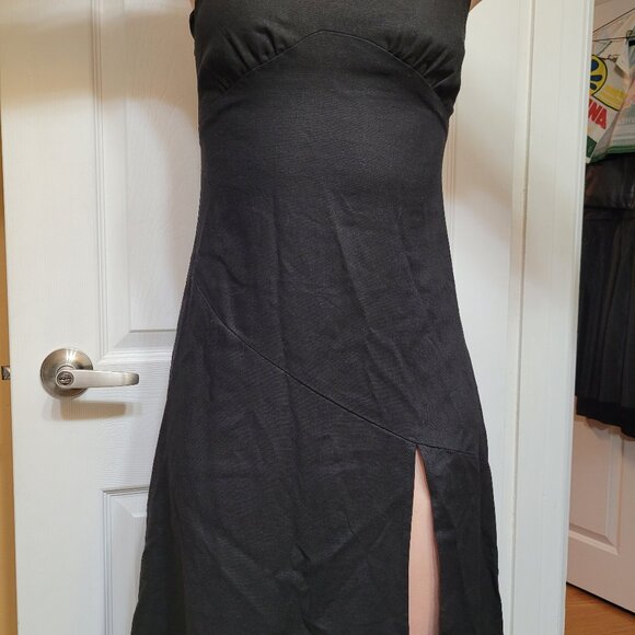Black linen midi dress with slit - Picture 10 of 12